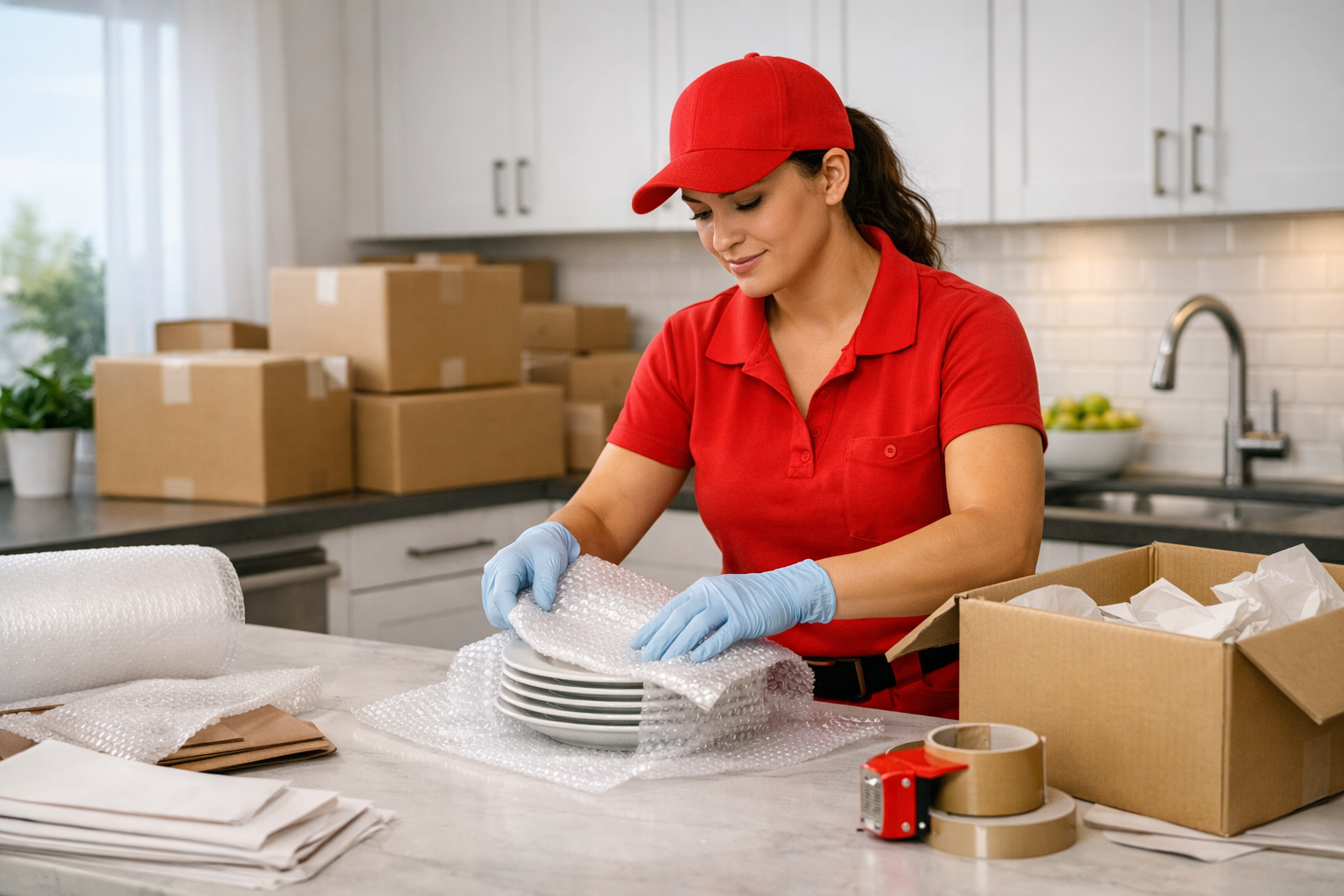 Professional packing services Abu Dhabi — crew carefully packing apartment contents